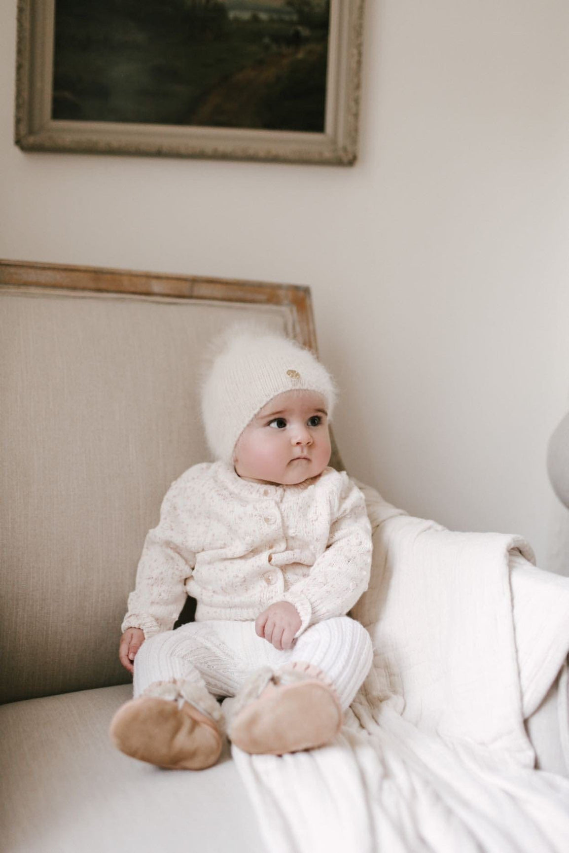 Unisex | Vanya Beige Cashmere Kids' Fox Fur Beanie Hat | Oatmeal