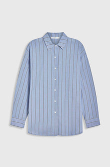 Blue striped shirt on a light gray background