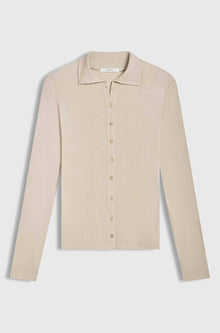 Pink button up shirt on a light grey background