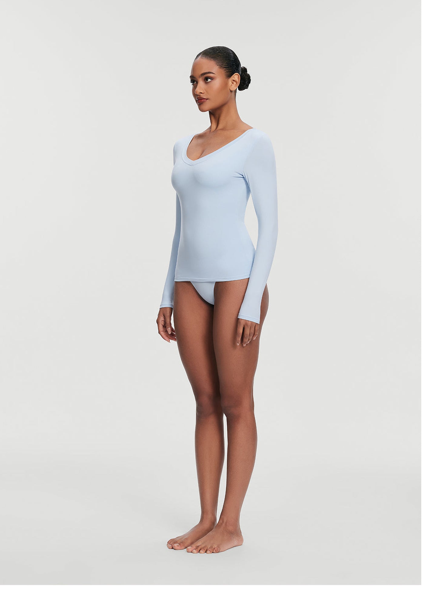 V-Neck Long Sleeve Top | Sky Blue