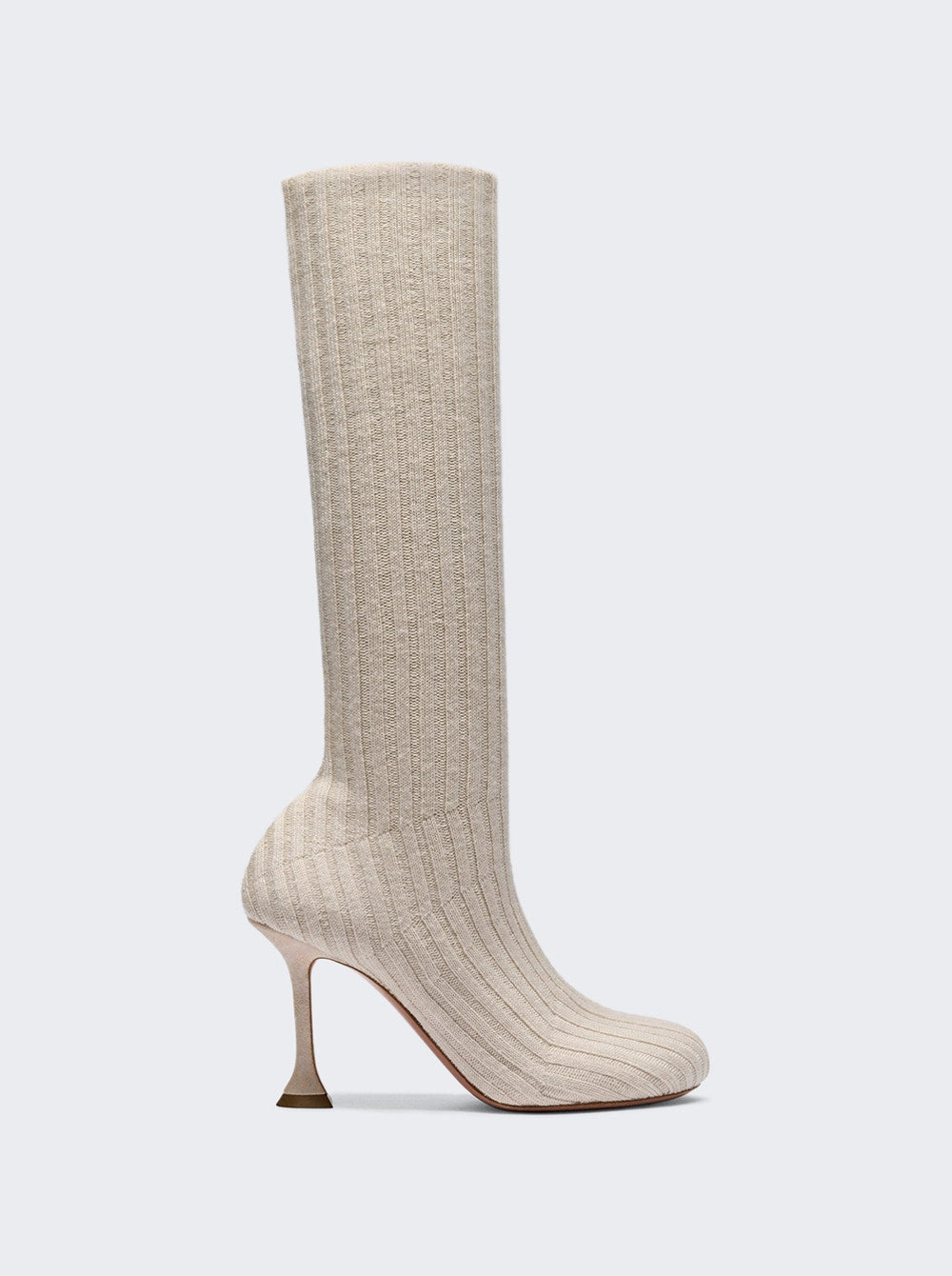 Women | Amina Muaddi | Veneda Stretch Boot Fuzzy Ribbed Knit | Beige