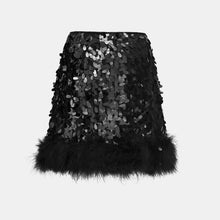 OW Collection VIRGO Sequin Feather Skirt Skirt 002 - Black Caviar