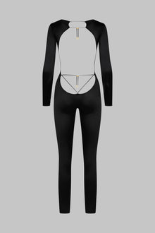 Open Back Long Sleeve Jumpsuit - French Kiss | Black