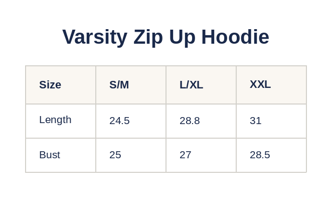 Product size guide