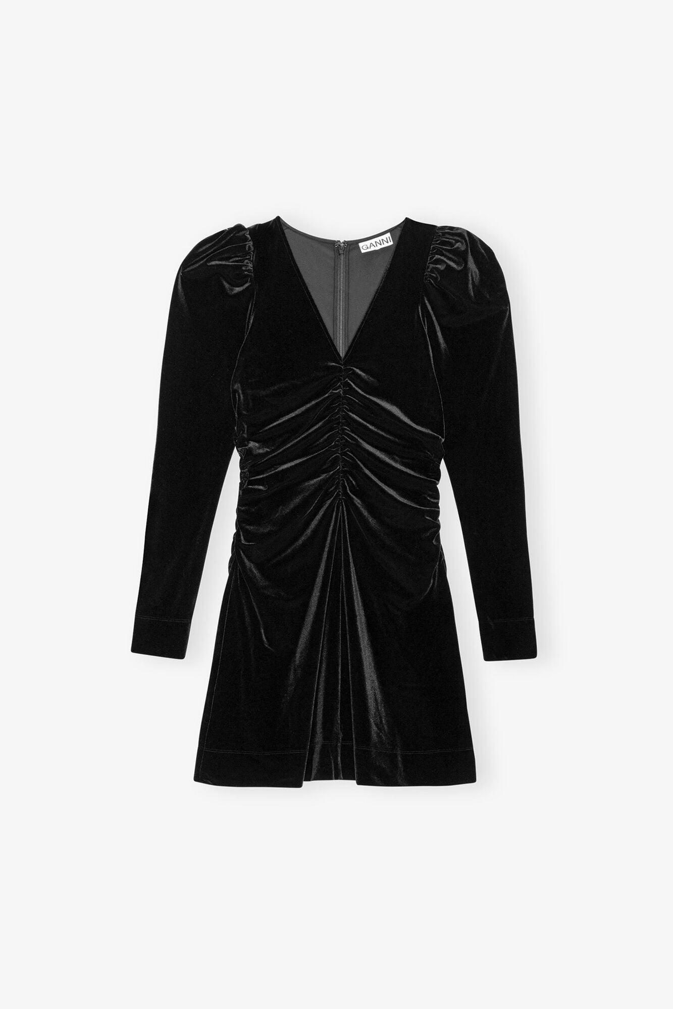 Velvet Jersey Gathered Mini Dress | Black
