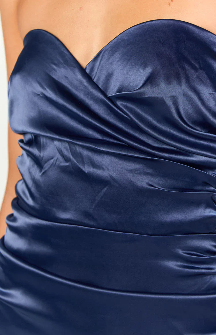 Venbee Strapless Ruched Mini Dress | Navy