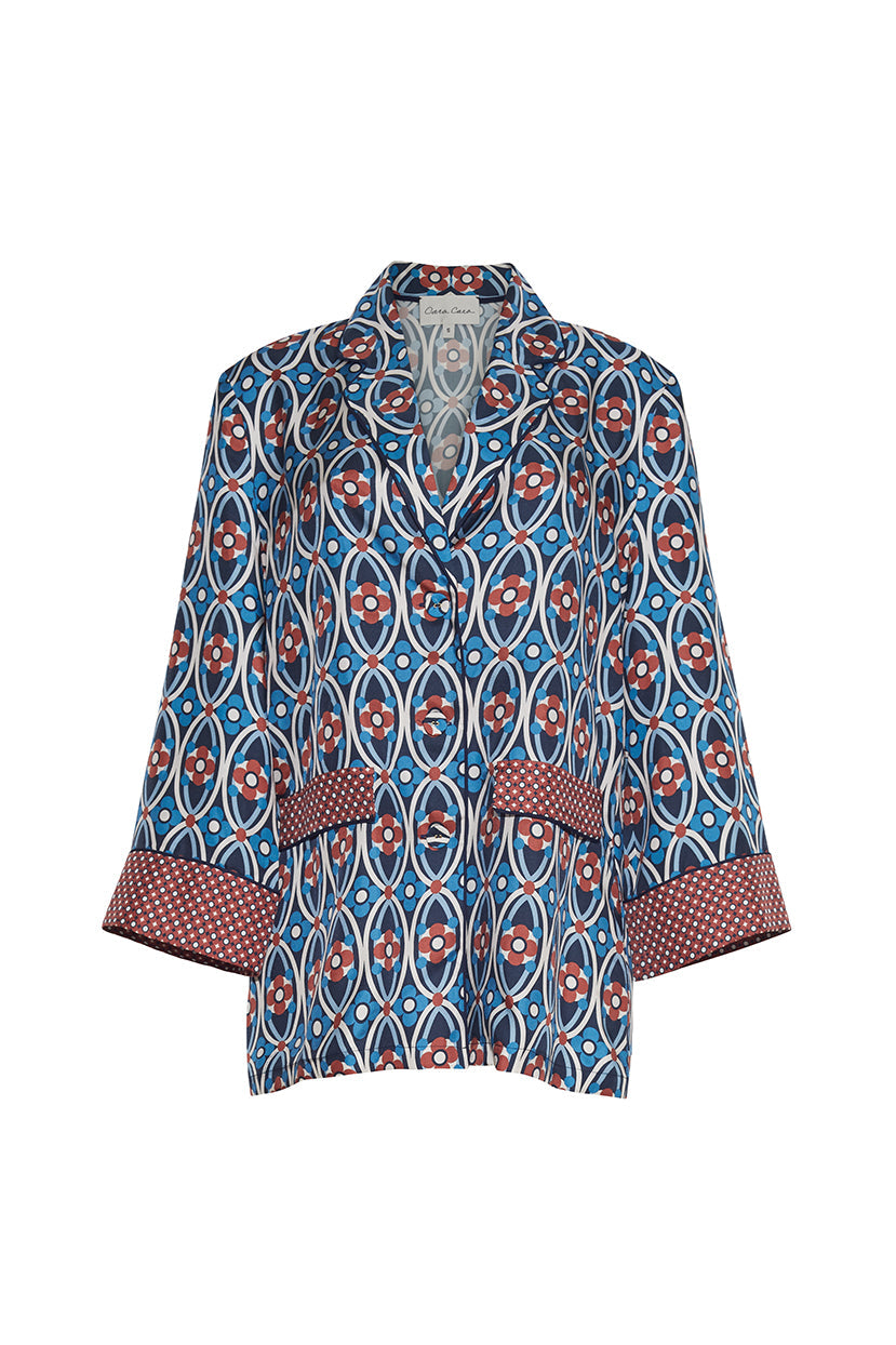 Venezia Silk Jacket | Retro Daisy Arona Geo Medallion