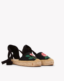 Women's Lauren Lace Up Espadrille | Embroidery | Vogue Roses - Noche Black - Women's Espadrilles - Vogue Roses - Noche Black - Soludos - 