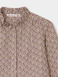 Girl | Burgundy Blouse | Taupe Flowers
