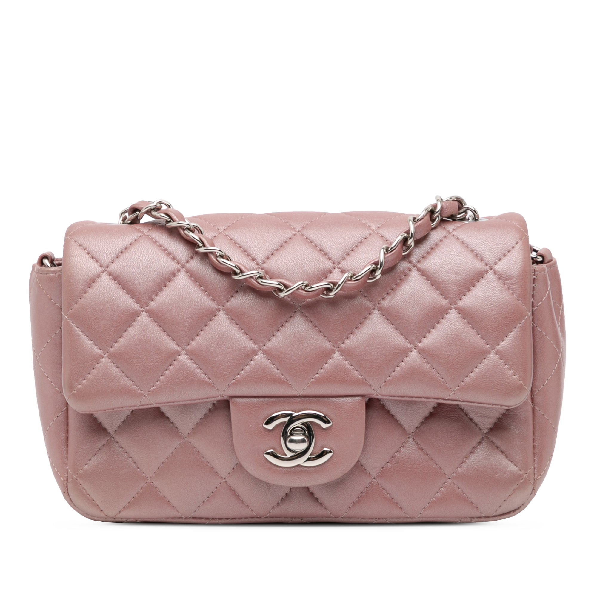 Chanel | Pre-Owned Mini Rectangular Classic Iridescent Lambskin Single Flap | Pink