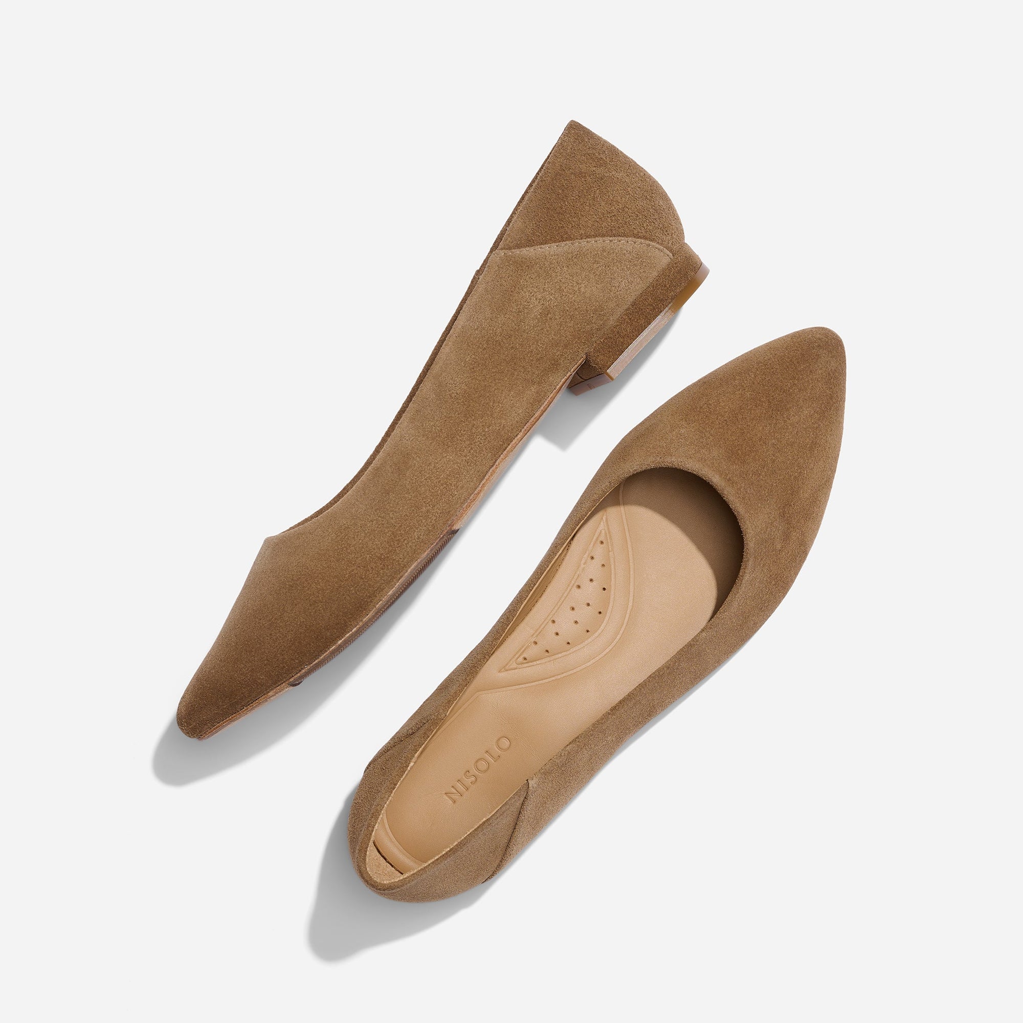 Womens | Fina Pointed Toe Flat | Taupe Suede