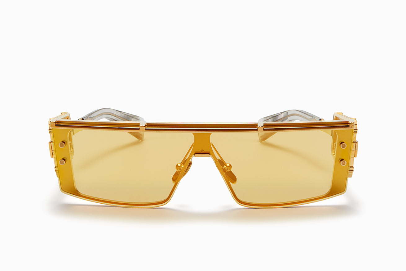 Unisex | Wonder Boy - III Sunglass | Gold - Grey Crystal with Gold Flakes - Side Lens w /PB Pattern | Amber w/ Bronze Mirror