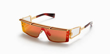 Unisex | Wonder Boy - III Sunglass | Gold - Red Swirl - Side Lens w /PB pattern | Dark Brown w/ Red Mirror