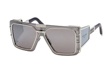Unisex | Wonder Boy Sunglass | Silver - Shiny Navy - Side Lens w /PB Pattern | Dark Grey w/ Silver Mirror