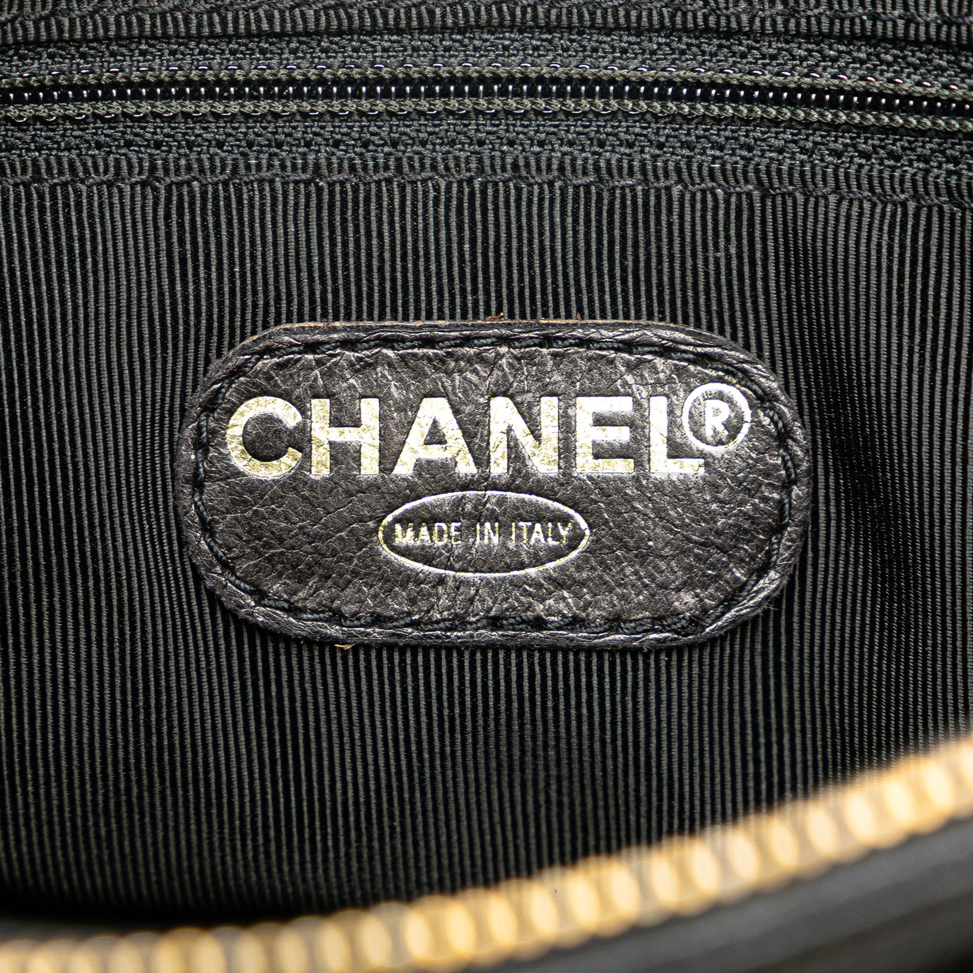 Chanel | Pre-Owned Embroidered Caviar Logo Shoulder Bag | Black