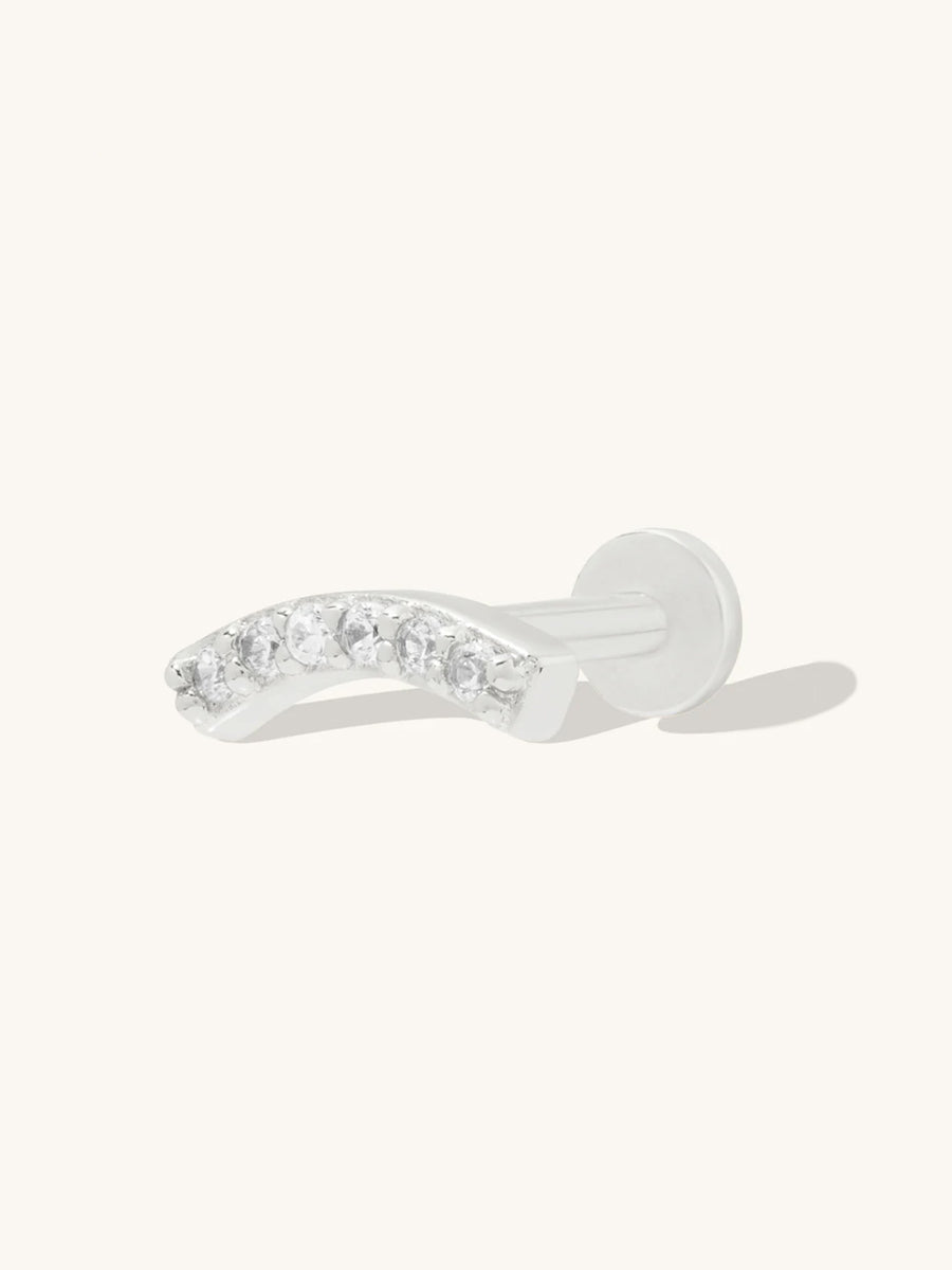 Pave Curve Flat Back Earring | 5A Grade Cubic Zirconia | Silver Rhodium Plated Brass