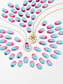 Aura Ombre Locket Necklace | Fuchsia/Turquoise Glass | Silver Rhodium Plated Brass