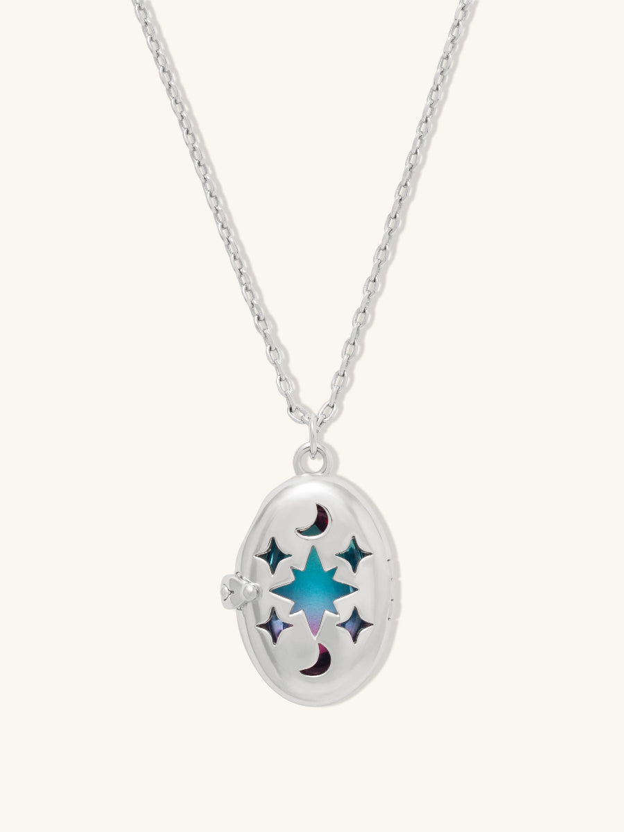 Aura Ombre Locket Necklace | Fuchsia/Turquoise Glass | Silver Rhodium Plated Brass