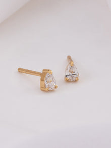 3mm Teardrop Stud Earrings | 5A Grade Cubic Zirconia | 14K Gold Plated Brass