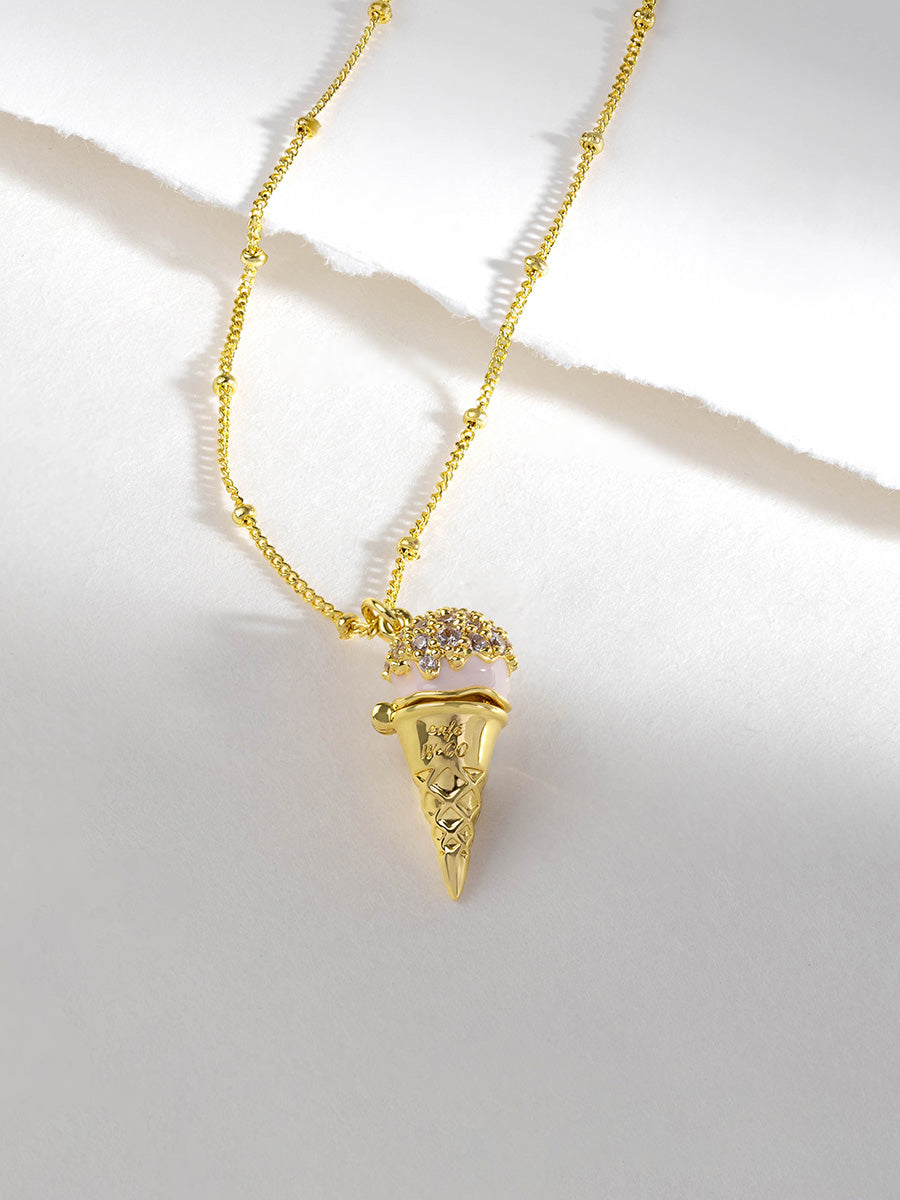 Cafe W+Co Ice Cream Necklace | Natural Gemstone | 14K Gold Plated Brass