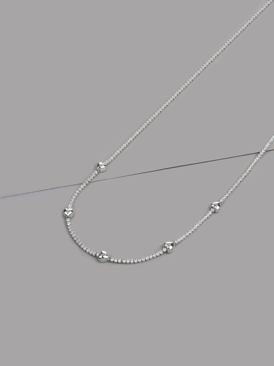 Heart Pave 925 Sterling Petite Tennis Necklace | 5A Grade Cubic Zirconia | 925 Sterling Silver