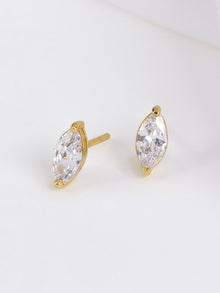 Marquise Stud Earrings | 5A Grade Cubic Zirconia | 14K Gold Plated Brass