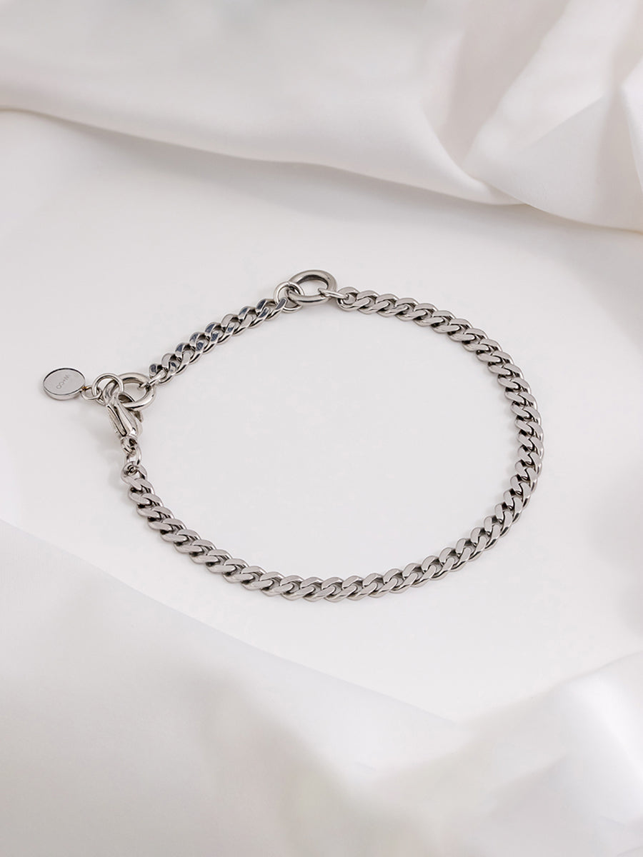 Chunky Curb Chain Bracelet | Rhodium Plated Stainless Steel