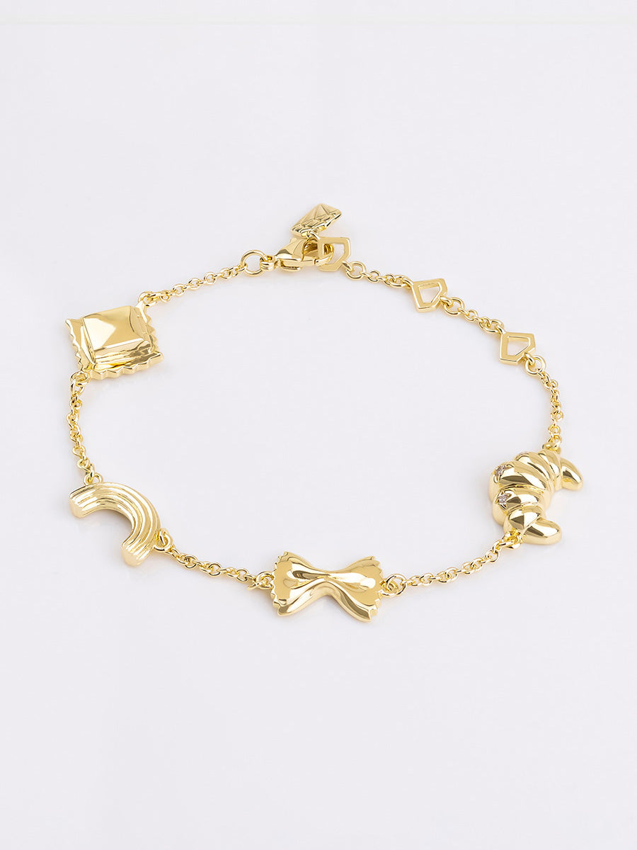 Food Party Charm Bracelet | 5A Grade Cubic Zirconia | 14K Gold Plated Brass
