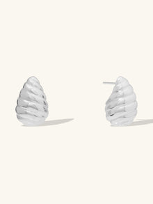 Teardrop Seashell 20mm Stud Earrings | Silver Rhodium Plated Brass