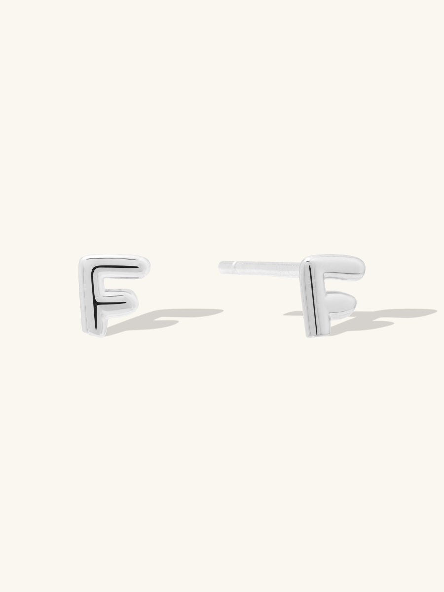 Alphabet Bubble Stud Earrings | Silver Rhodium Plated Brass
