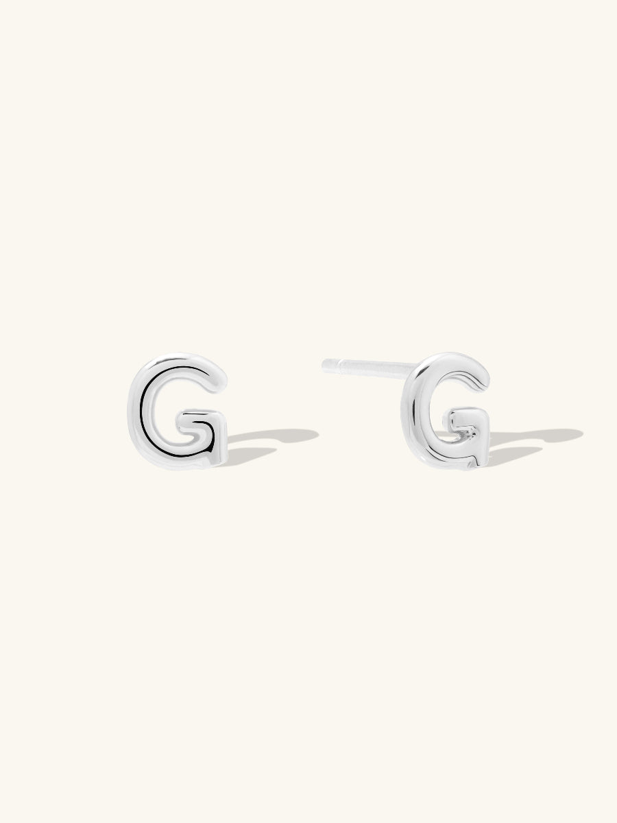 Alphabet Bubble Stud Earrings | Silver Rhodium Plated Brass