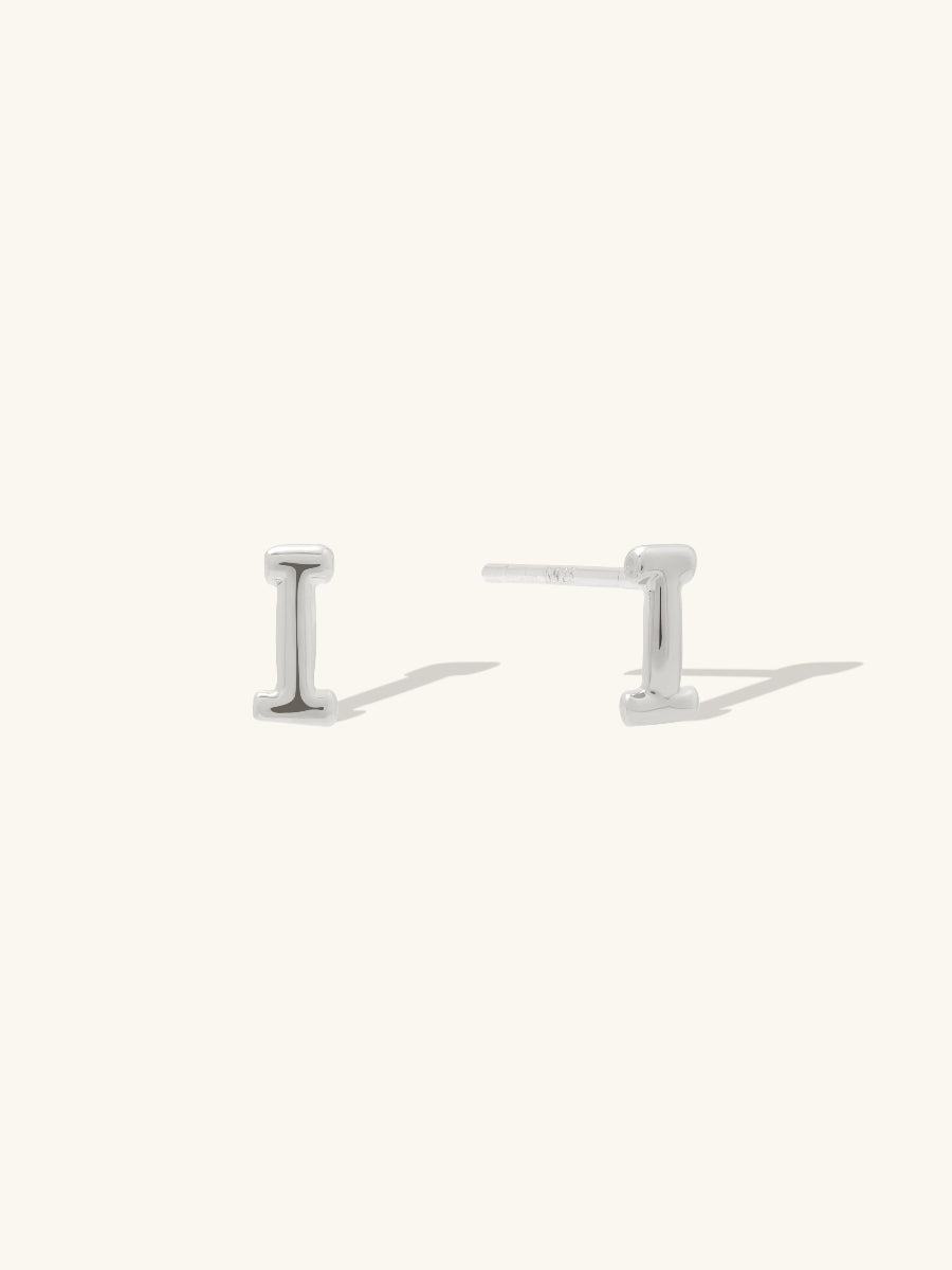 Alphabet Bubble Stud Earrings | Silver Rhodium Plated Brass