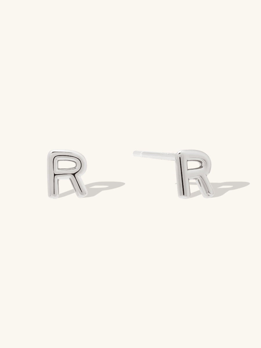 Alphabet Bubble Stud Earrings | Silver Rhodium Plated Brass