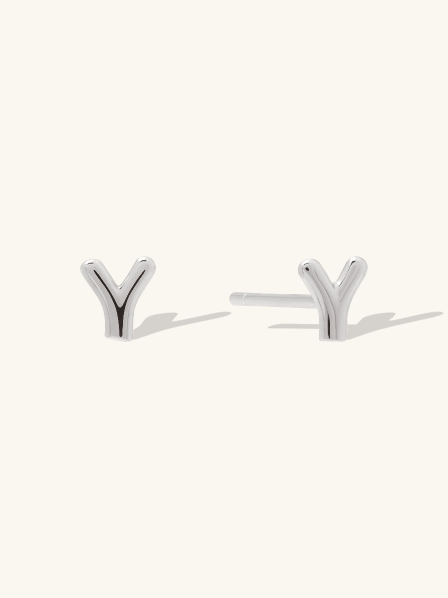Alphabet Bubble Stud Earrings | Silver Rhodium Plated Brass