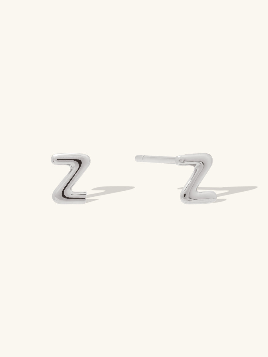 Alphabet Bubble Stud Earrings | Silver Rhodium Plated Brass