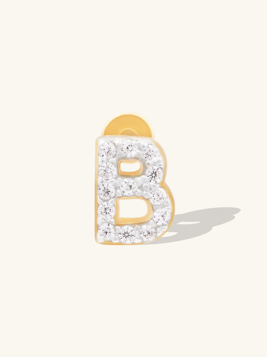 Alphabet Pave Flat Back Earring | 14K Gold Plated Brass