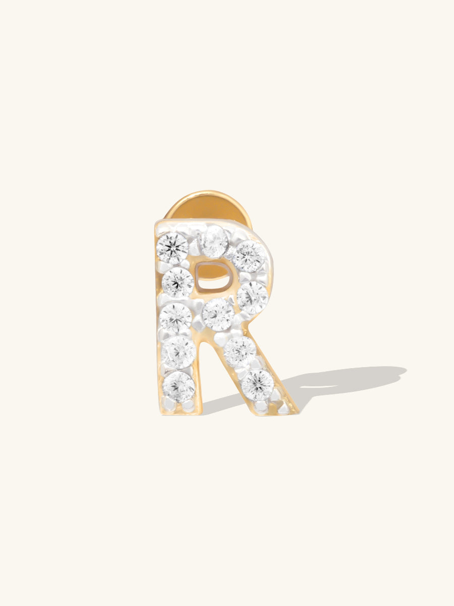 Alphabet Pave Flat Back Earring | 14K Gold Plated Brass