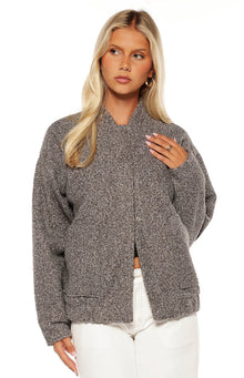 Warren Boucle Button Up Bomber Jacket | Grey