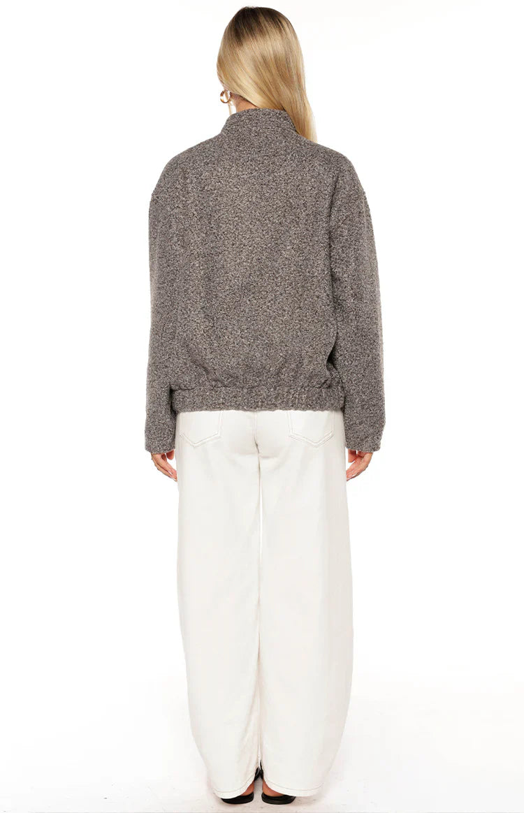 Warren Boucle Button Up Bomber Jacket | Grey