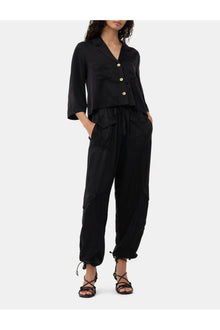 Washed Satin Crop Shirt | Black
