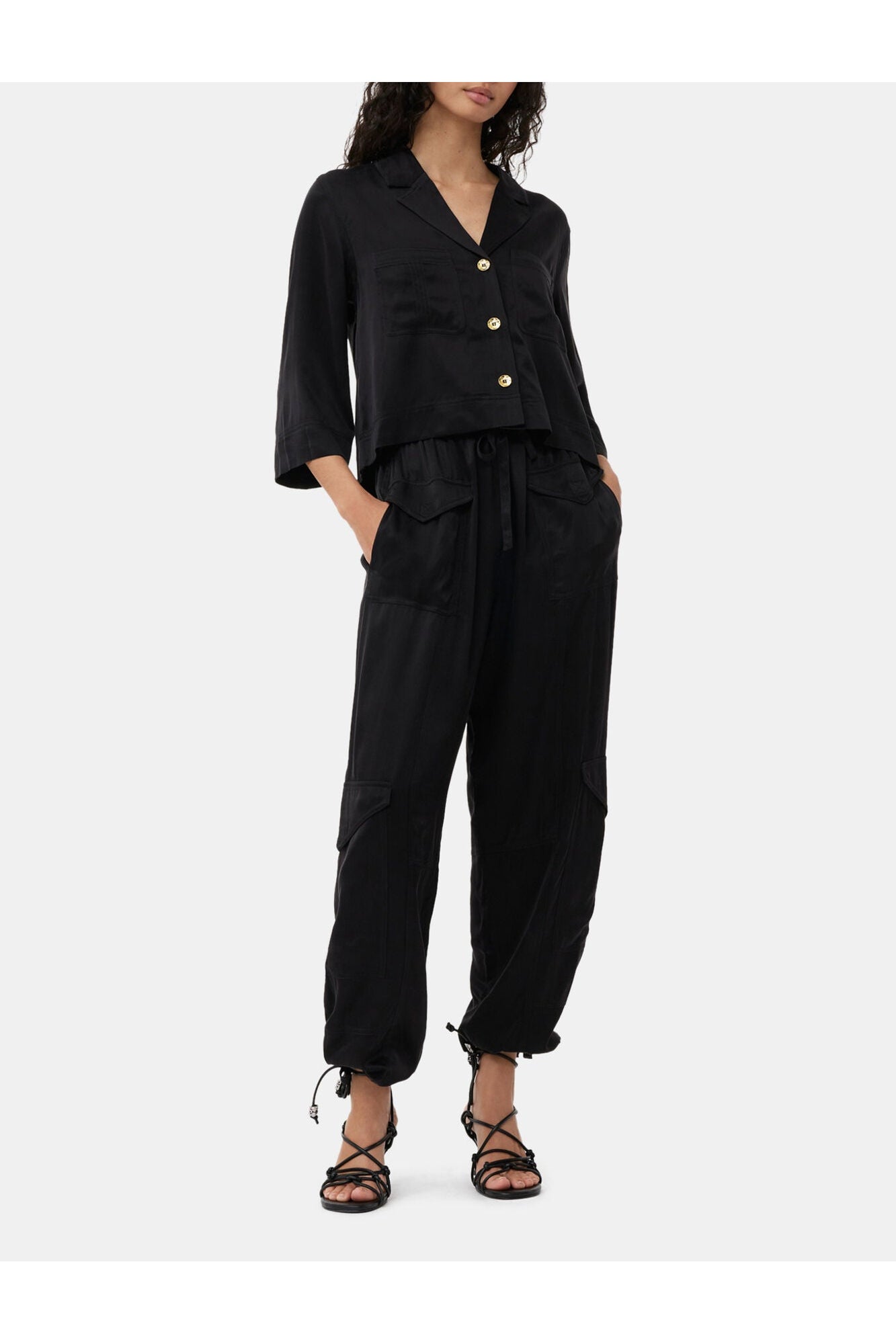 Washed Satin Crop Shirt | Black
