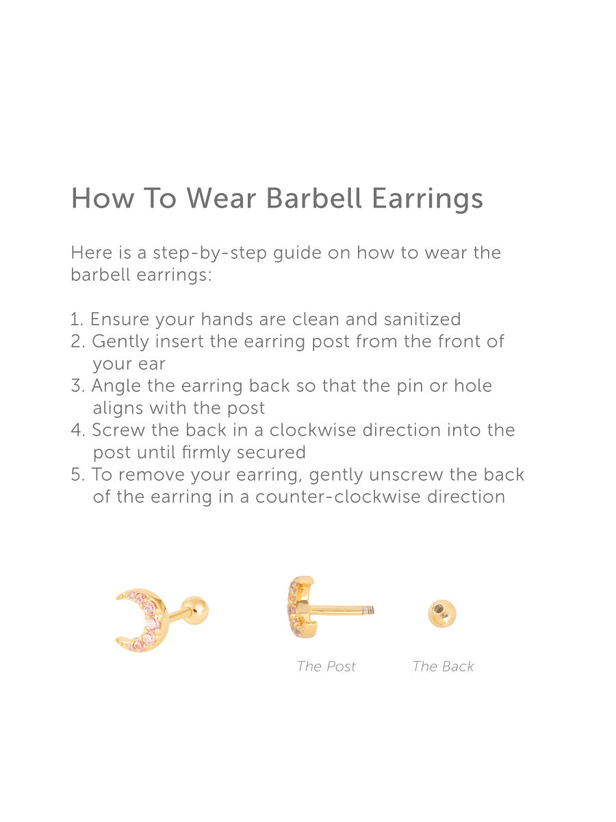 Crescent Diamante Barbell Earring | 5A Grade Cubic Zirconia | 14K Gold Plated Brass