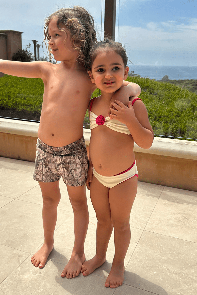 Mini Rosa x Lulu Bikini Set | Cream Raspberry Binded