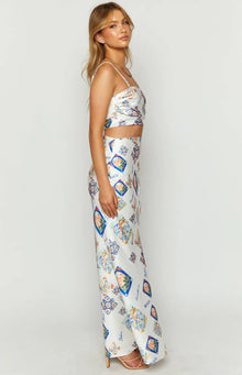 Willa Satin Italia Print Maxi Dress | White