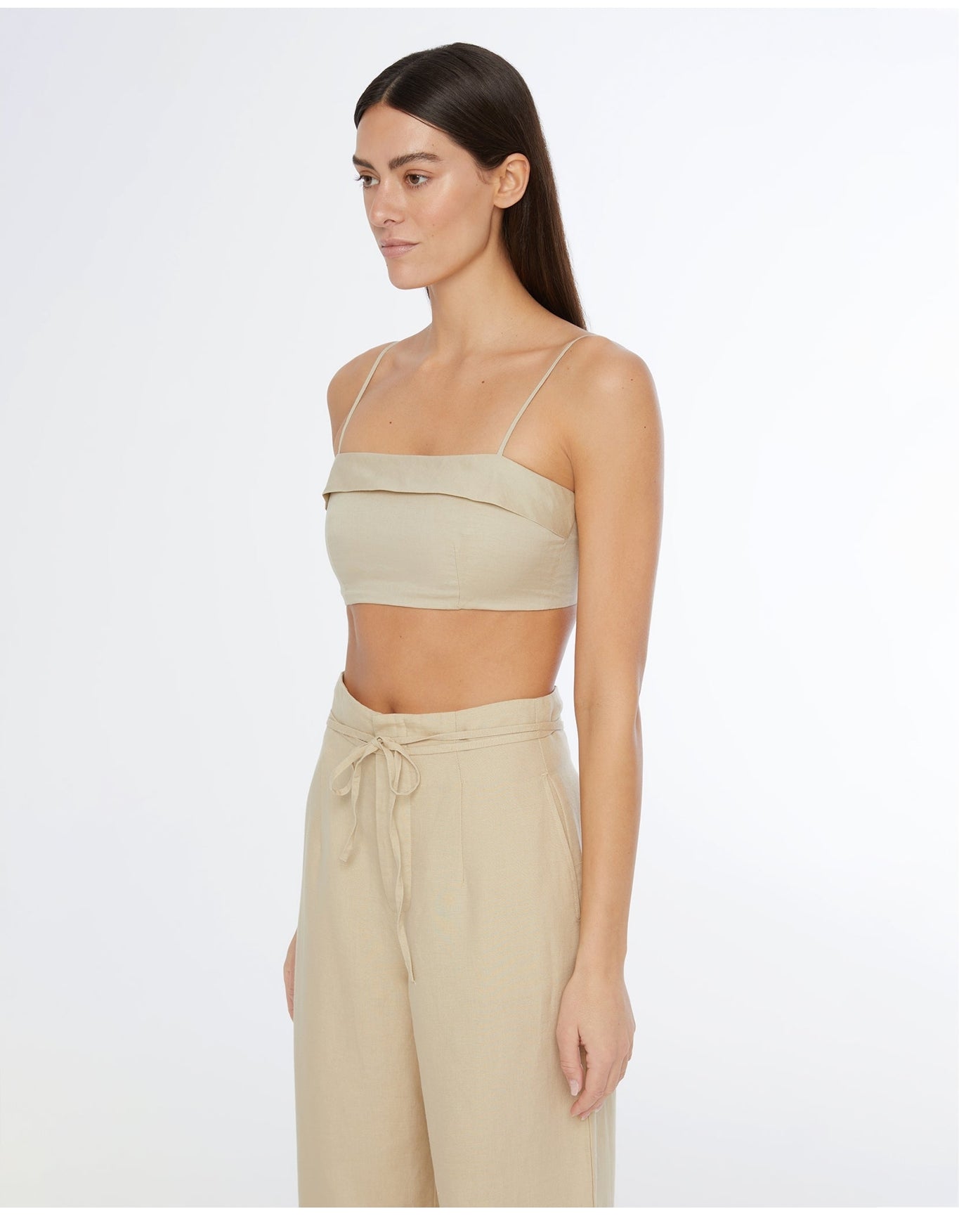 Women | Air Linen Foldover Cropped Top | Jute