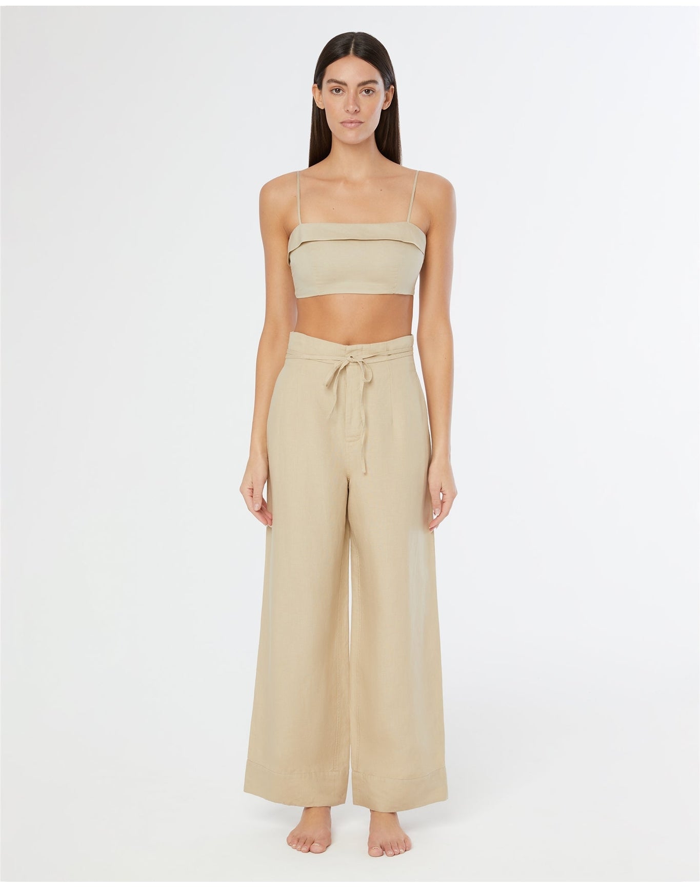 Women | Air Linen Foldover Cropped Top | Jute