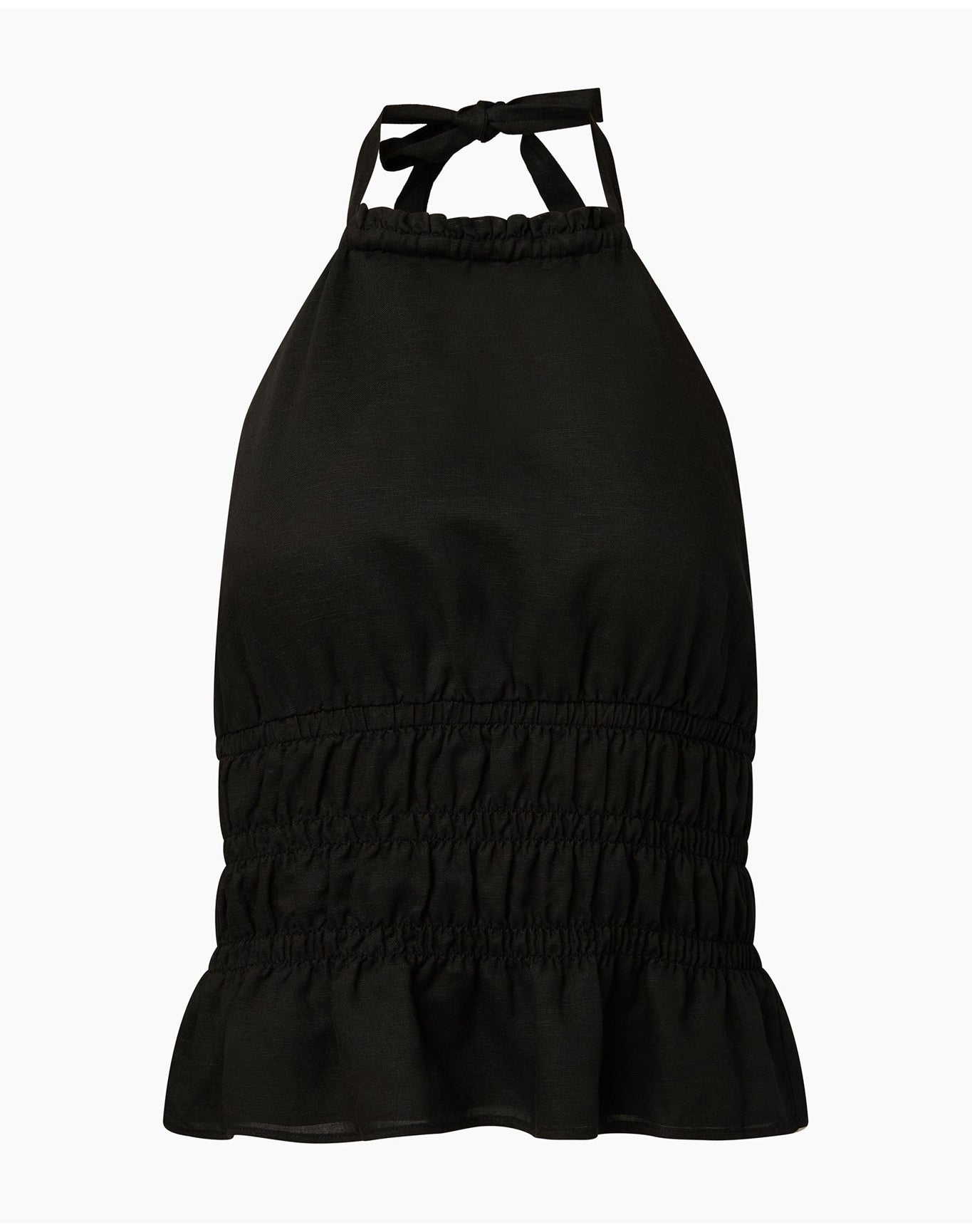 Women | Air Linen Smocked Halter Top | Black