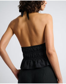 Women | Air Linen Smocked Halter Top | Black