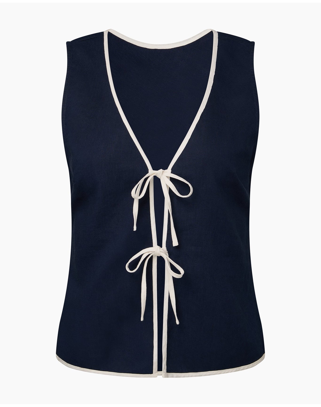 Women | Air Linen Tie Front Tank | Deep Navy White