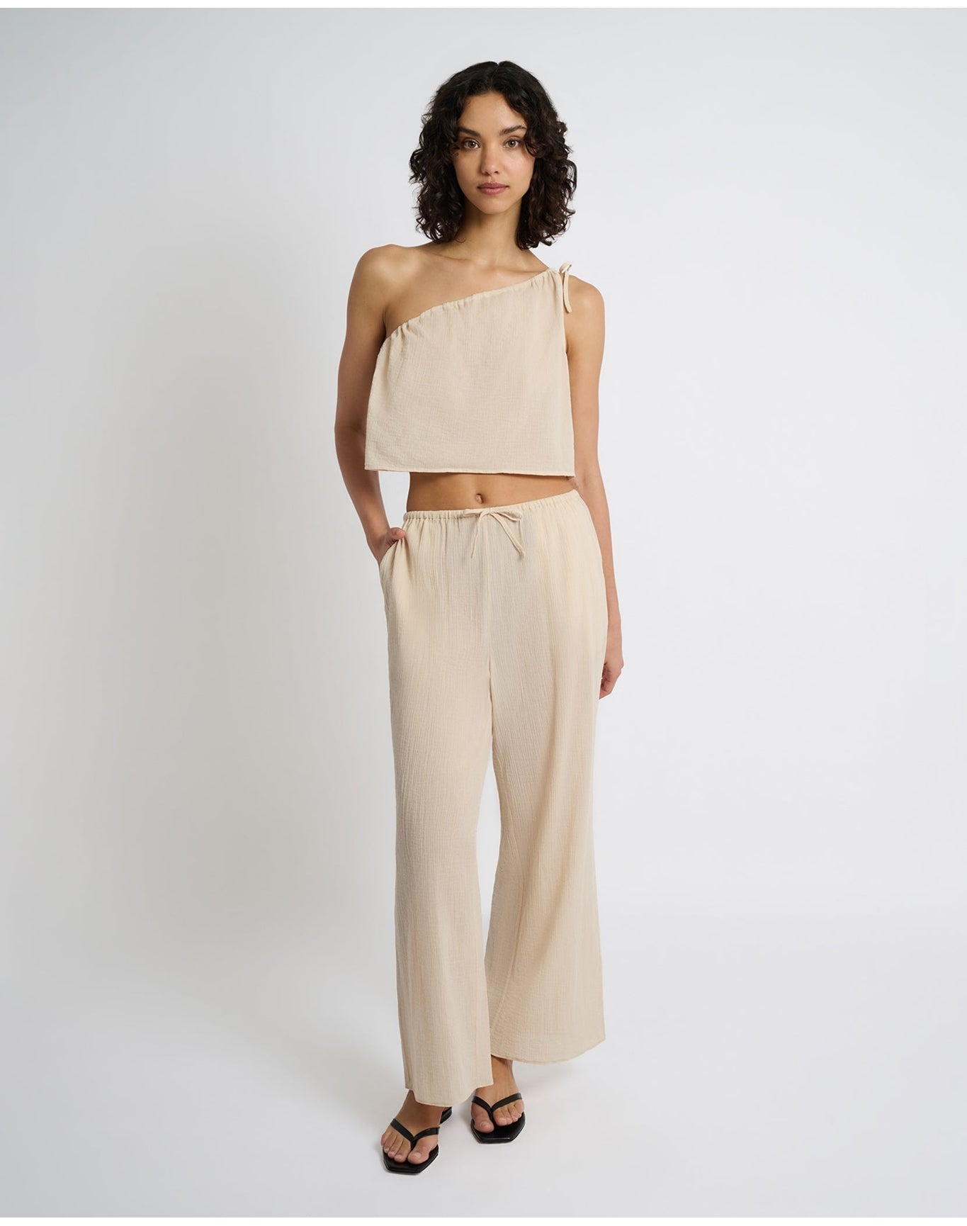 Women | Crinkle Gauze Drawstring Pant | Sandshell